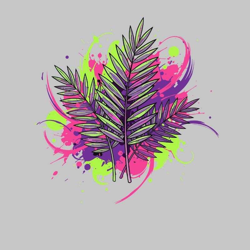 Neon Tropical Leaf with Paint Splashes