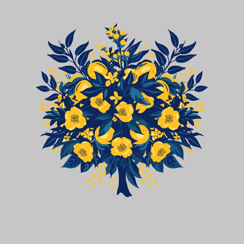 Blue Gold Flower Circle Pattern