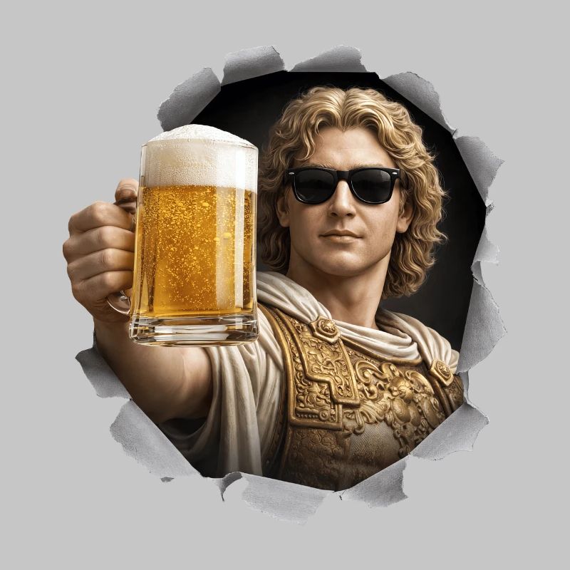 Alexander der Große mit Bier und Sonnenbrille