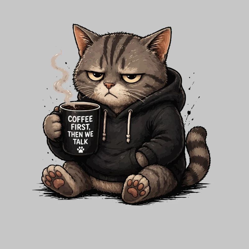 Chat avec sweat à capuche : le café d’abord