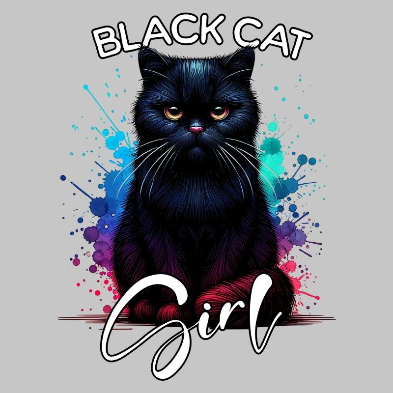 Grumpy Black Cat Mädchen Schwarze Katze