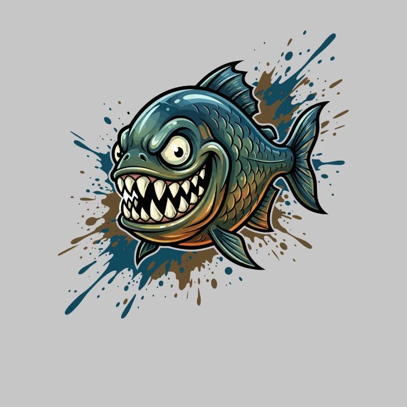 Mutiger Piranha mit Farbspritzern