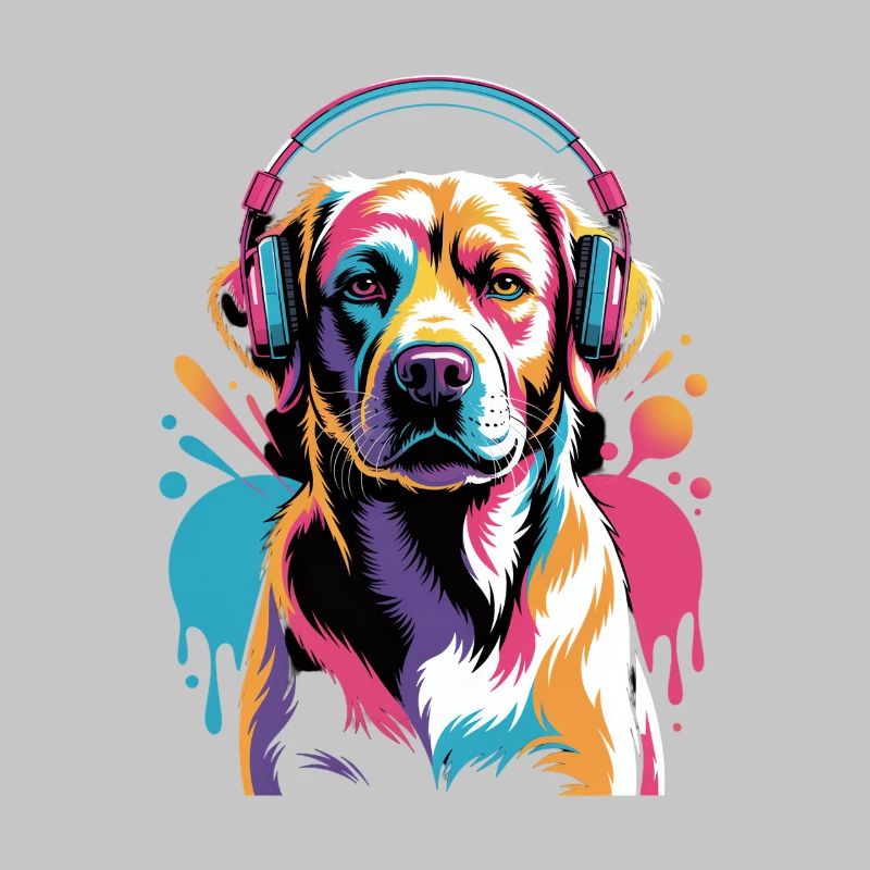 Labrador mit Kopfhörer