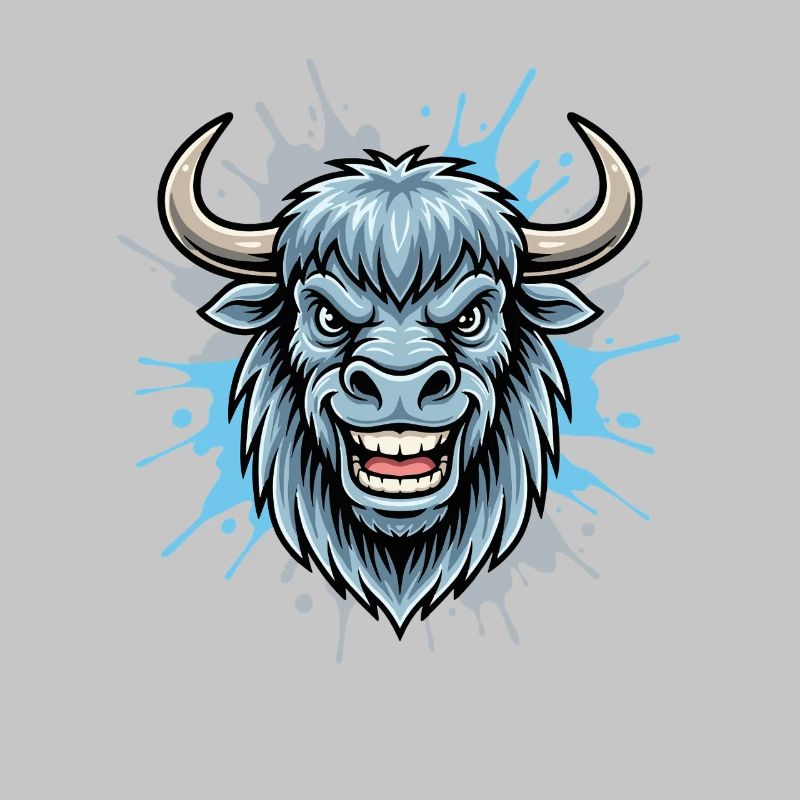 Blauer Bison Kopf Spritzer
