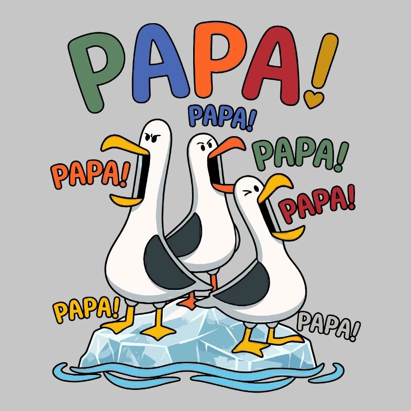Lustige Papa Möwen auf Eisscholle - Comic Design
