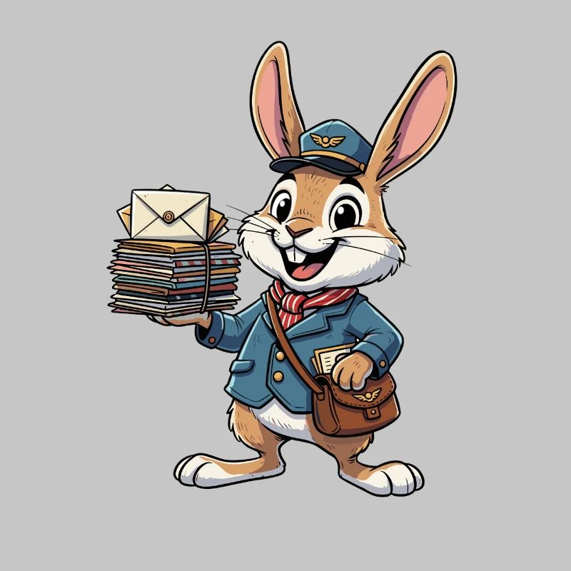 Rabbit as a postman with a stack of letters