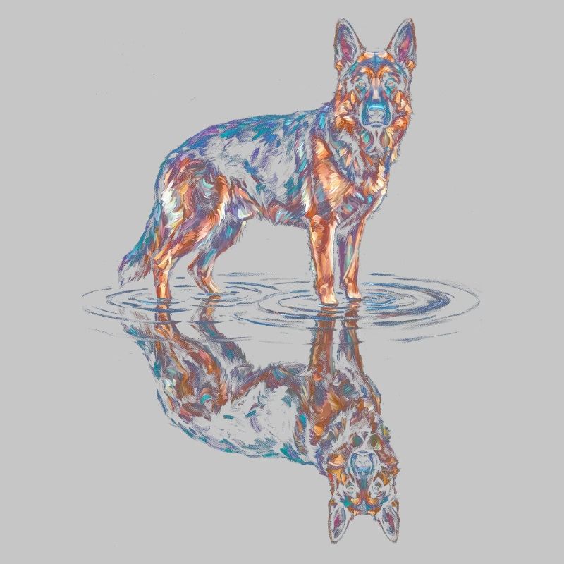 Deutscher Schäferhund mit Wasserreflexion