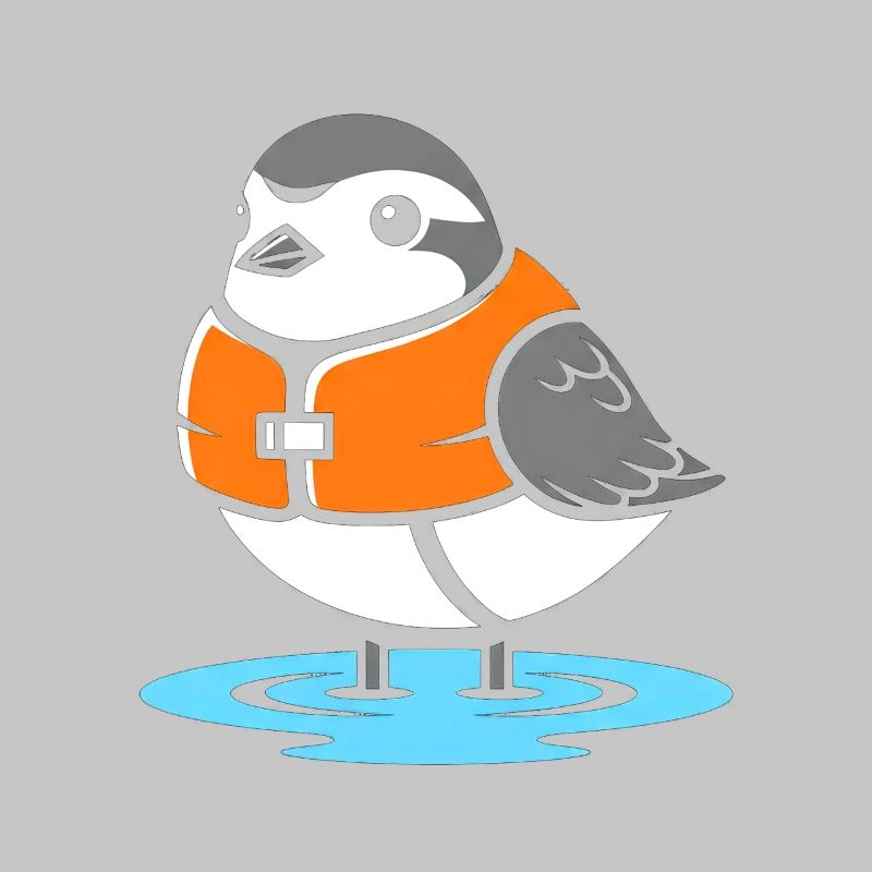 Vogel mit Rettungsweste Cartoon