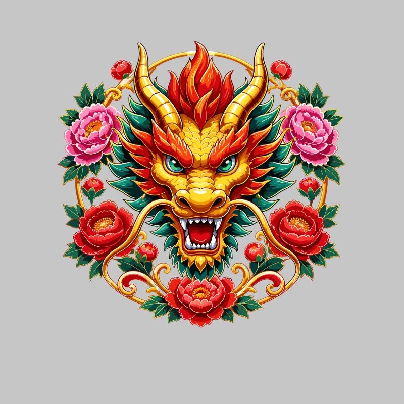 Fiery scorpion head with peonies