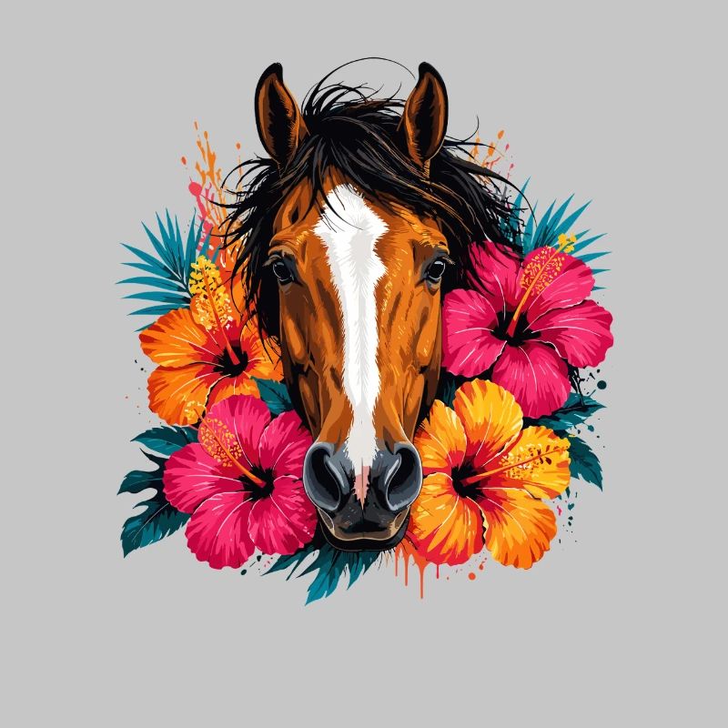 Pferd mit tropischen Blüten