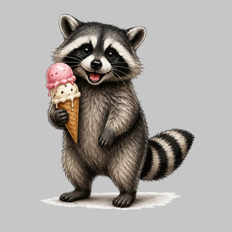 Waschbär mit Eiscreme