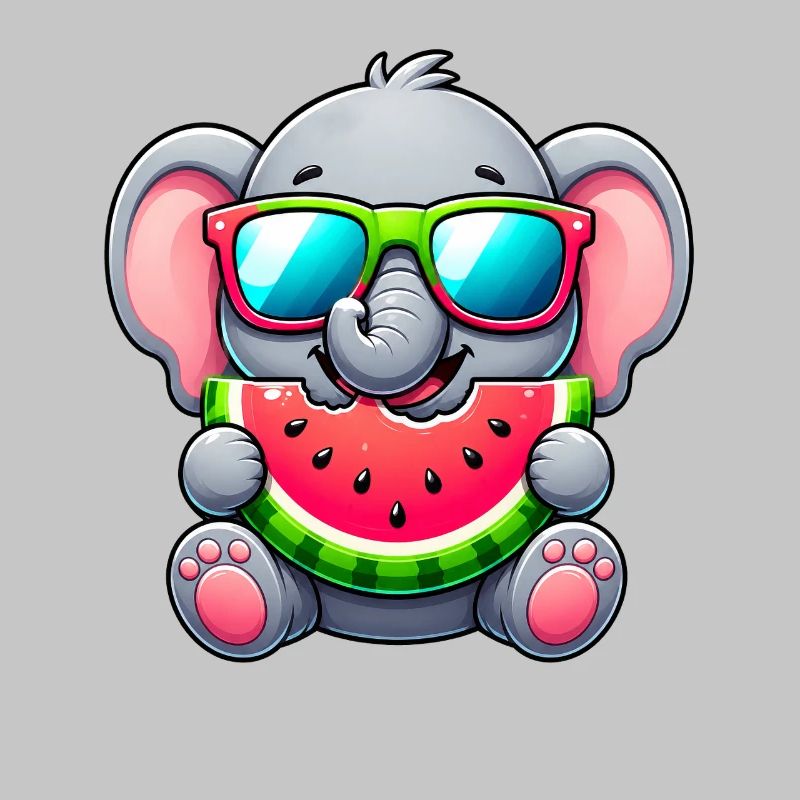 Dessin animé Éléphant mignon avec pastèque
