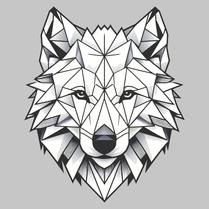 Geometric White Wolf Head - Polygons Motif