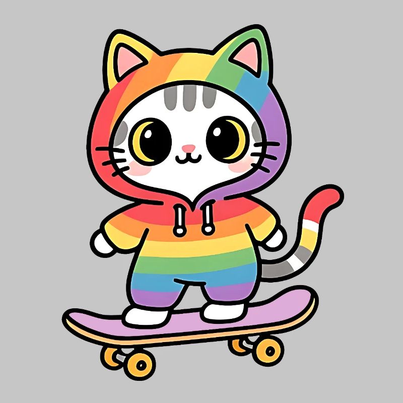 Rainbow cat on skateboard