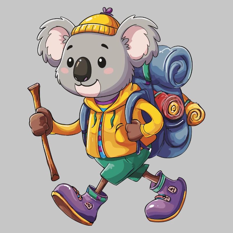 Süßer Koala-Wander-Camping-Abenteuer-Rucksacktourist.