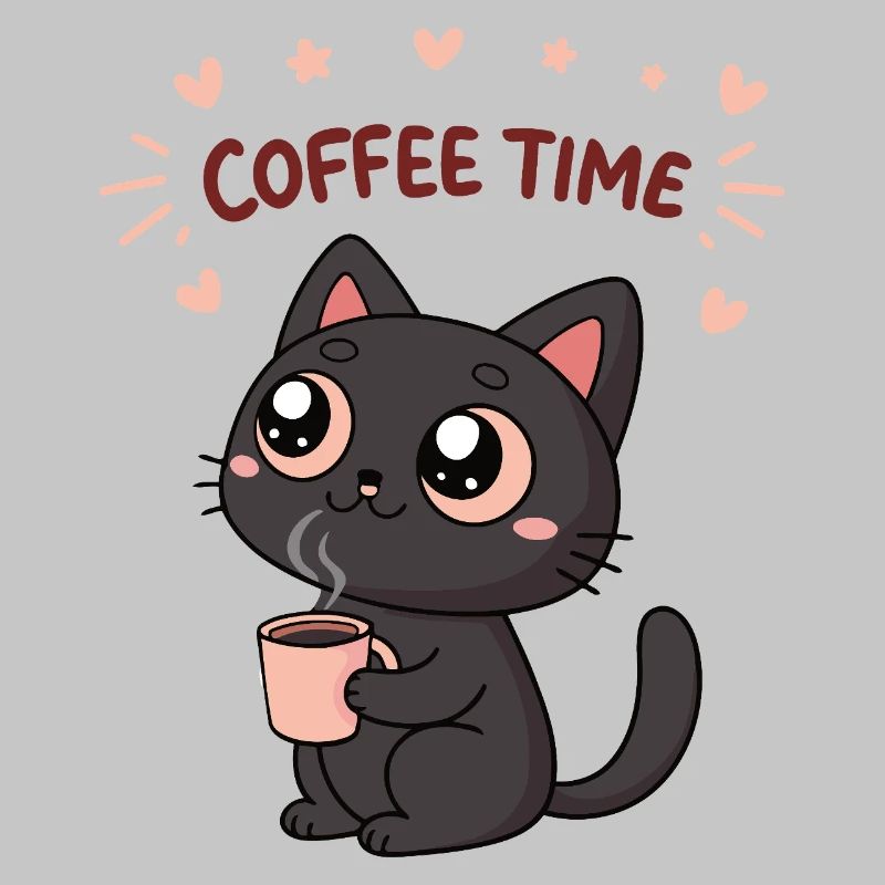 Schwarze Katze Glücklicher Kaffee
