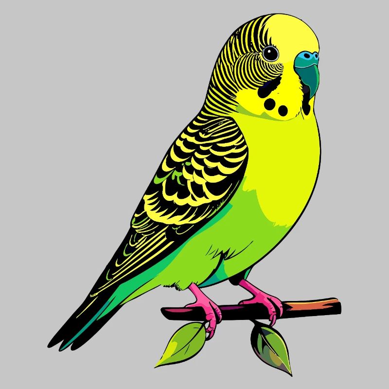 Perruche ondulée jaune-vert néon posée sur une branche