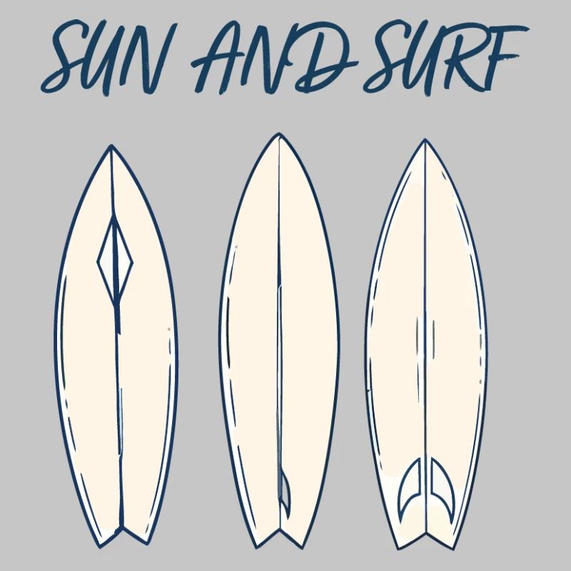 Conception vintage de planche de surf Sun and Surf