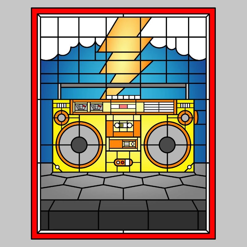 Boombox en vitrail avec éclair