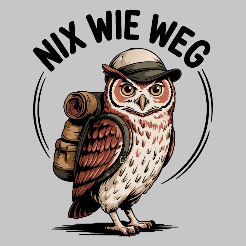 Wandernde Eule mit Rucksack