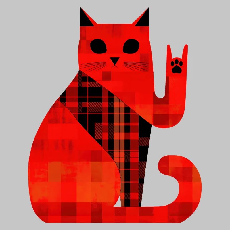 Red Cat Plaid Pattern Modern