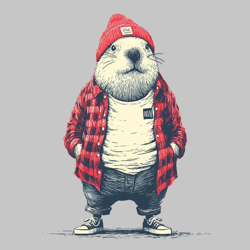 Biber in roter Plaidjacke
