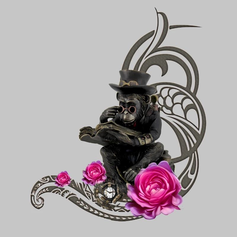Lustiger Steampunk-Affe liest ein Buch