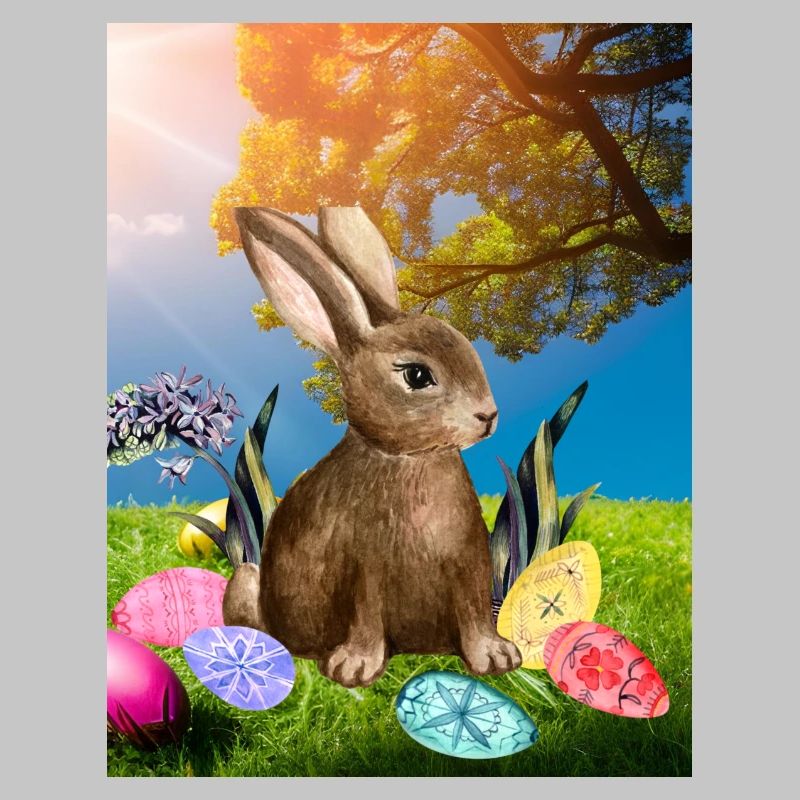 Spring Easter bunny with Easter eggs
