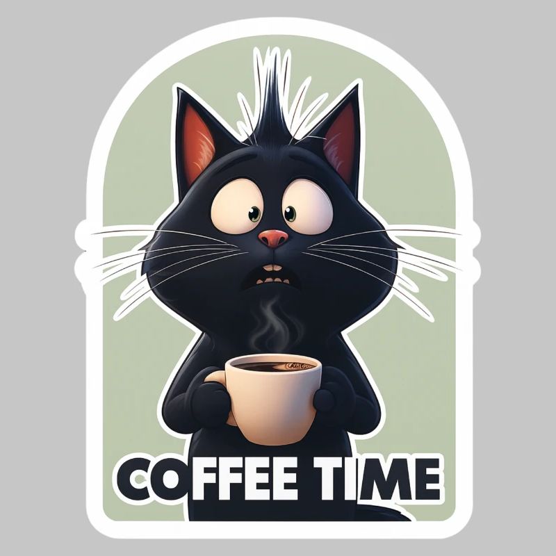 Katze mit Kaffeetext