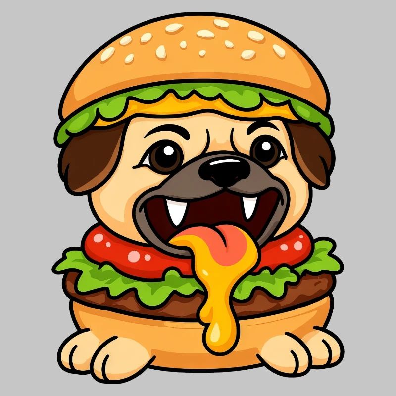 Drôle de carlin avec burger cheeseburger restauration rapide