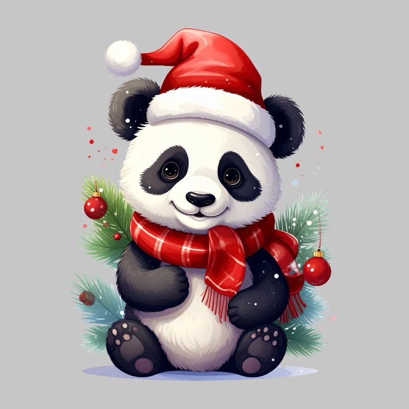 Mignon panda de Noël avec écharpe