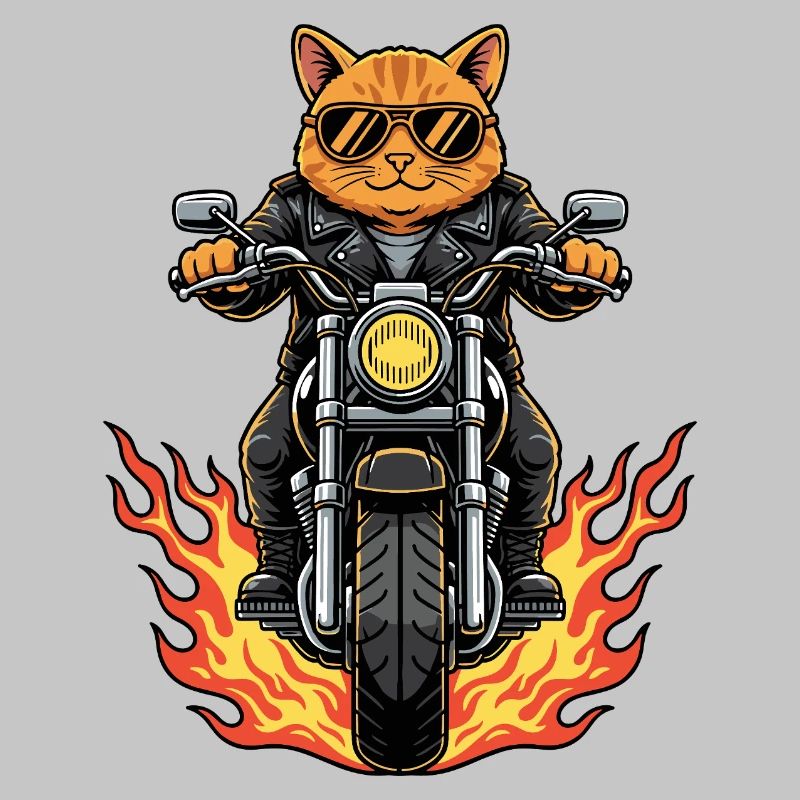 Cool Biker Cat Motorcycle Flames