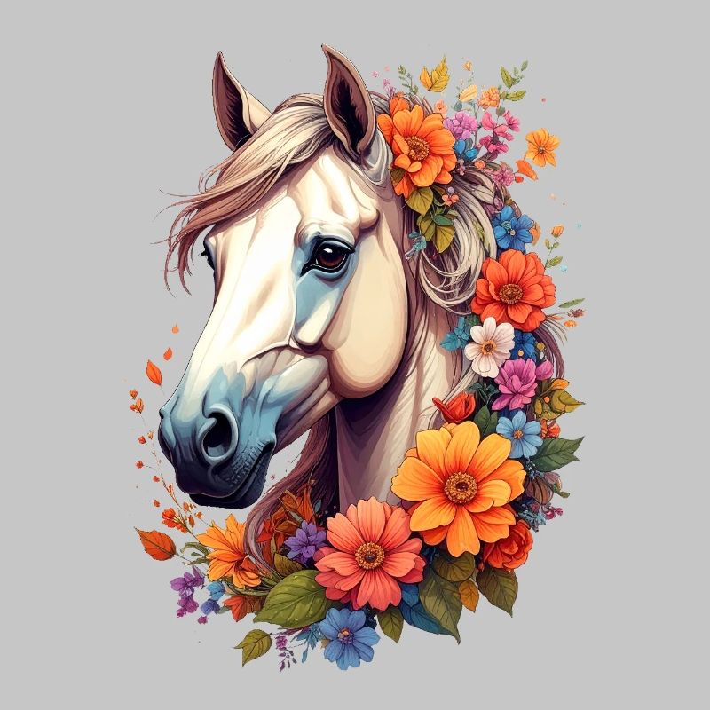 Cheval encadré de fleurs