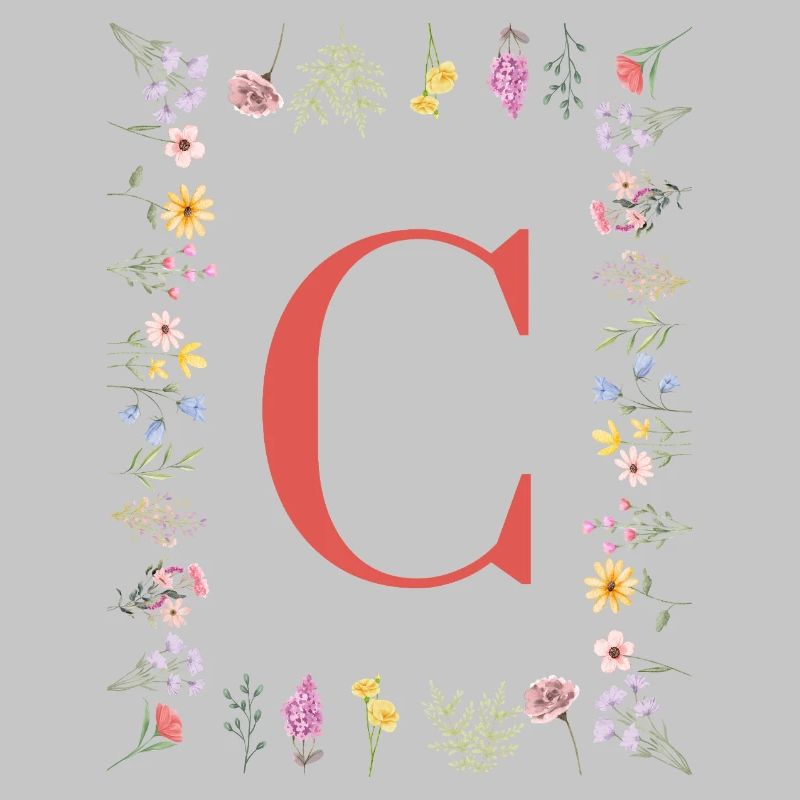 Initiales florales « C », monogramme de lettres