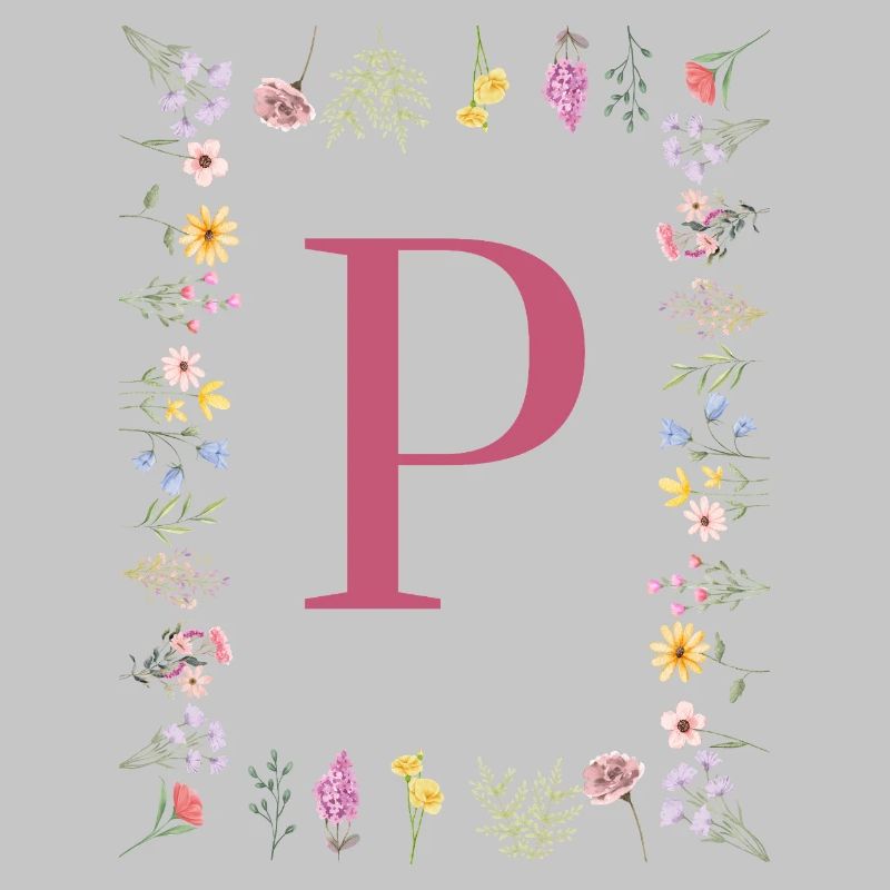 Florale Initialen "P", Buchstaben Monogramm