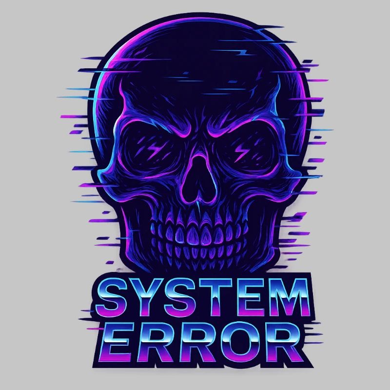 Neon Glitch Skull with System Error Text