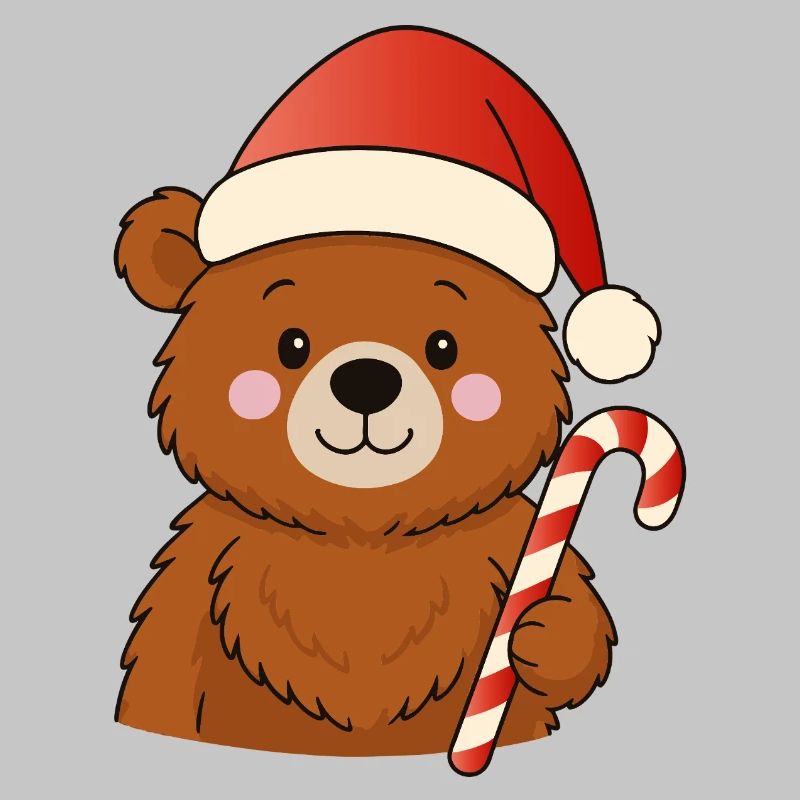 Petit ours de Noël mignon avec une canne d’orge d’orge