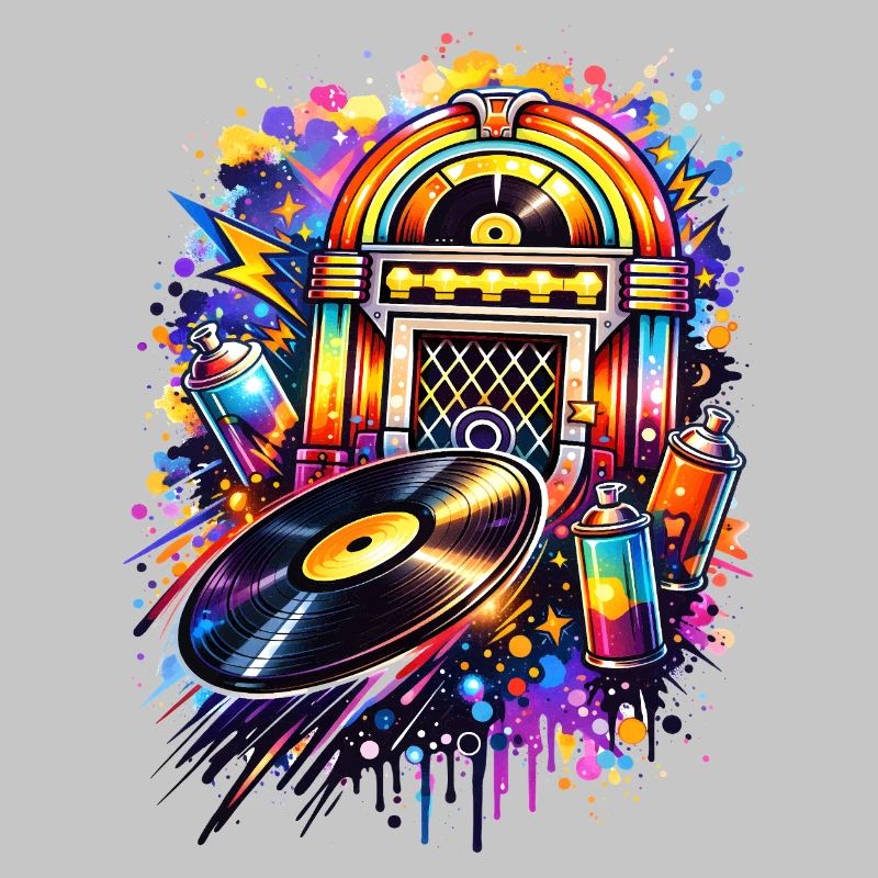 Juke-box coloré dans un style graffiti avec disque vinyle