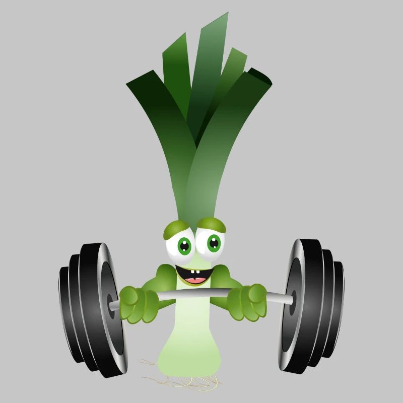 A stick of leeks with a dumbbell while exercising