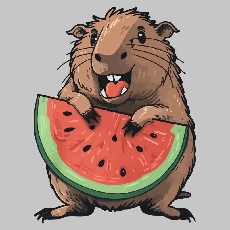 Capybara mangeant de la pastèque