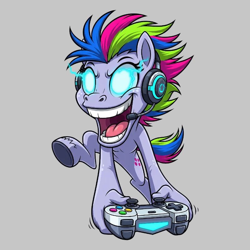 Funkelnder Gaming Pegasus mit Kopfhörer