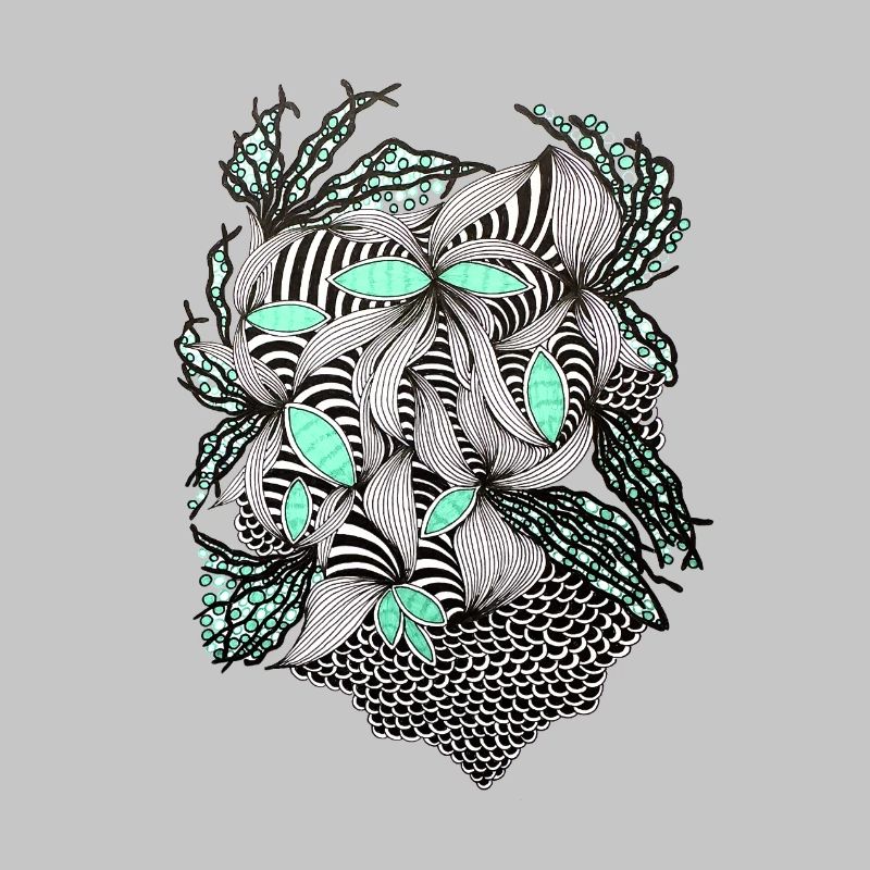 Line Flowers Pattern Mint Accent