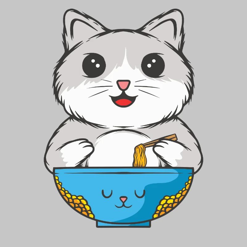 Katze isst Nudeln
