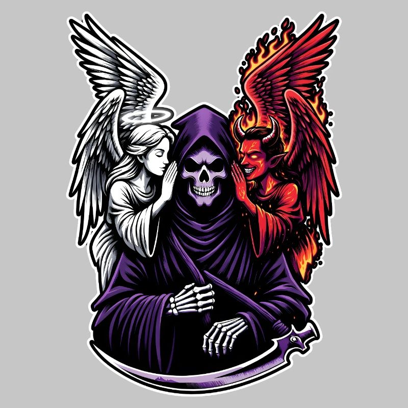 Sensenmann mit Engel und Dämon