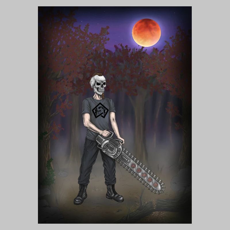 Forest worker, forester, chainsaw, full moon