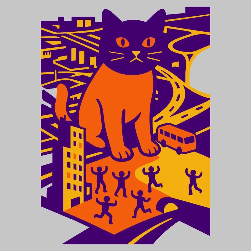 Chat géant dans la ville