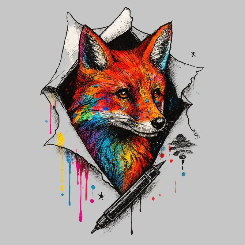Regenbogenfuchs Kunst mit Farbspritzer