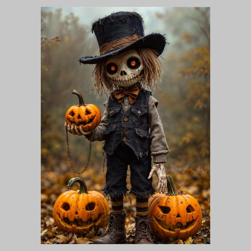 Haunted Scarecrow with Jack-O-Lanterns