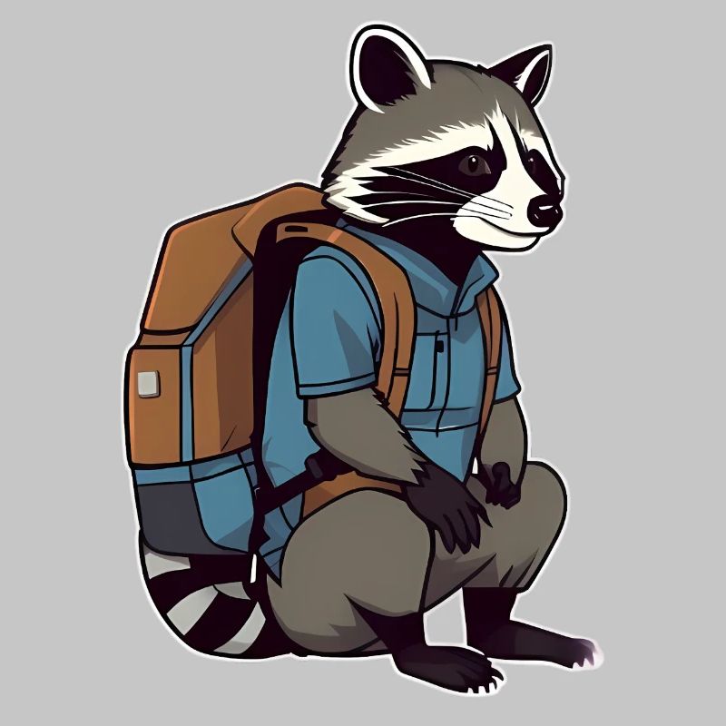 Wandernder Waschbär mit Rucksack