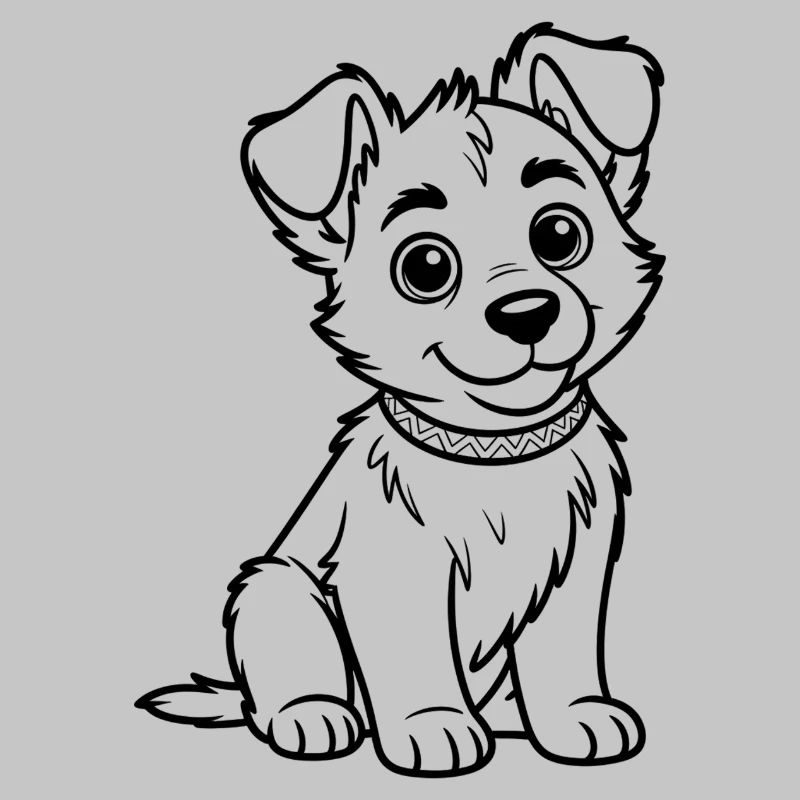 Cuddly Dog Line Drawing